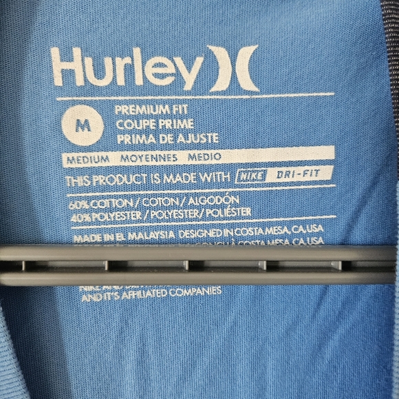 Hurley tshirt button down 3 Nike Dri-Fit dark blue sleeves light blue t-shirt M - Picture 6 of 7